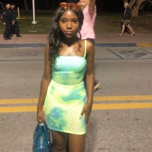 Green/blue see through dress